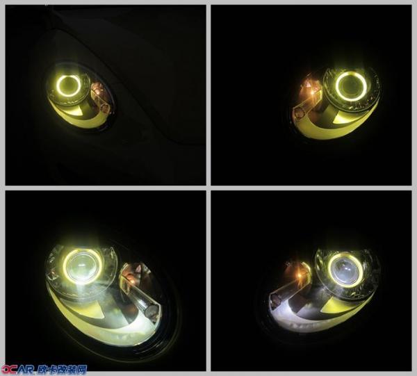 【甲壳虫】改海拉5双光透镜+欧司朗灯泡+黄色天使眼 金华万车乐