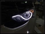 现代朗动大灯改装Q5双光透镜 金世莱氙气灯 LED双色泪眼,欧卡改装网,汽车改装