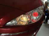 【广州海澜车灯】-标志408升级精刚海拉5双光透镜+红色恶魔眼,欧卡改装网,汽车改装