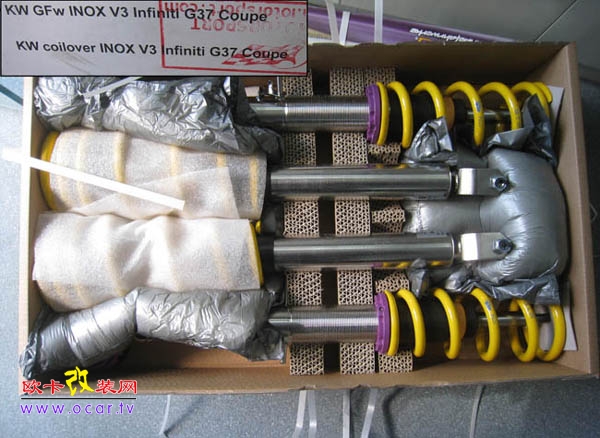 英菲尼迪G37S换德国进口KW SC款避震,欧卡改装网,汽车改装